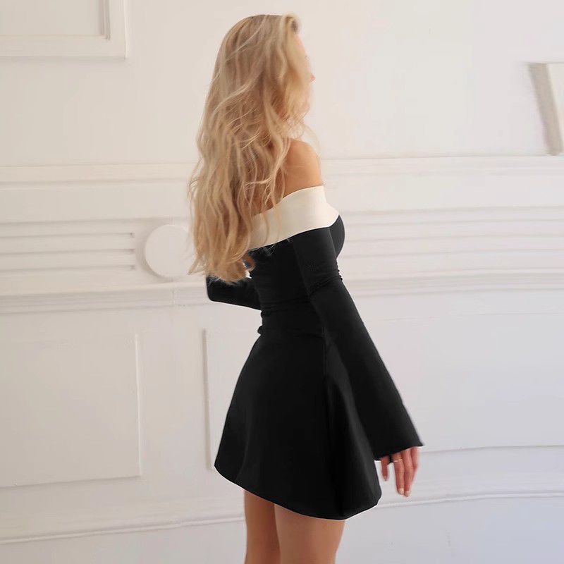 Contrast Fold Over Off The Shoulder Mini Dress