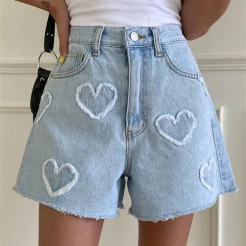 Cute Destroyed Washed Side Cut High Waisted Ripped Denim Shorts