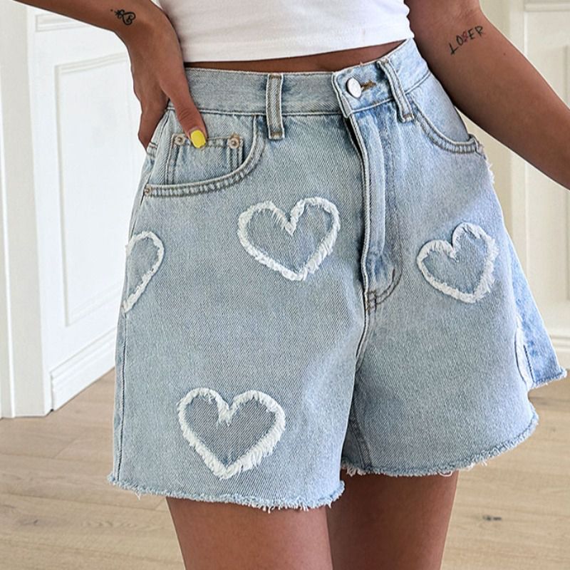 Cute Destroyed Washed Side Cut High Waisted Ripped Denim Shorts