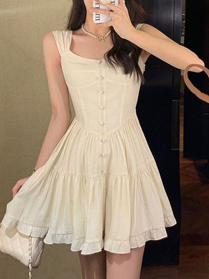 Cottage Core Fairy Thick Strap White Princess Dress With Ruffles