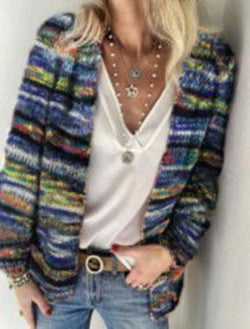 Slouchy Rainbow Stripe Cotton Knit Cardigan Sweater Tops
