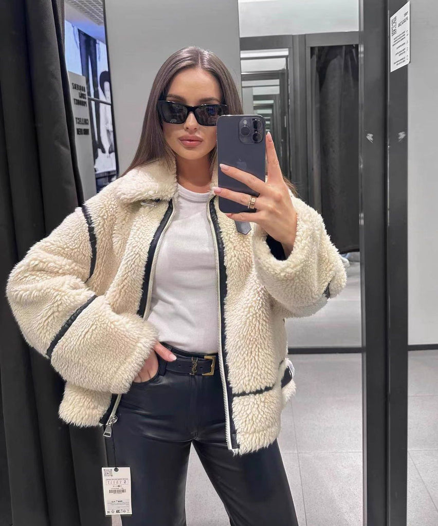 Midnight Frost Faux Fur Trim Moto Jacket main image 1