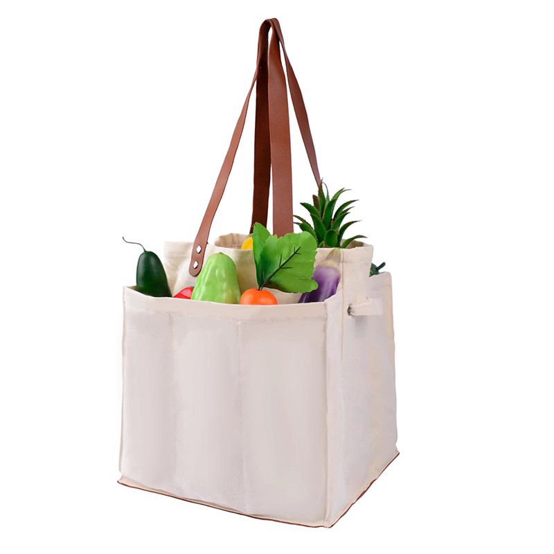 Utility Shopping Canvas Market Tote Bag With Multi compartments