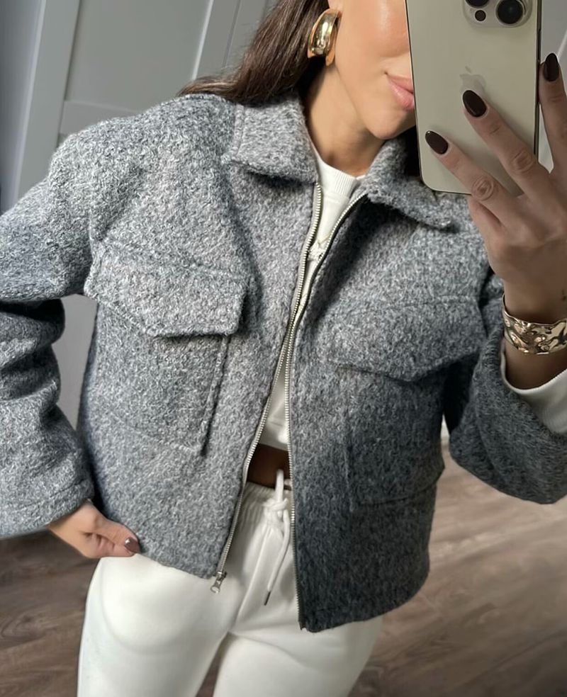 Wool Blend Cropped Bouclé Soft Jacket