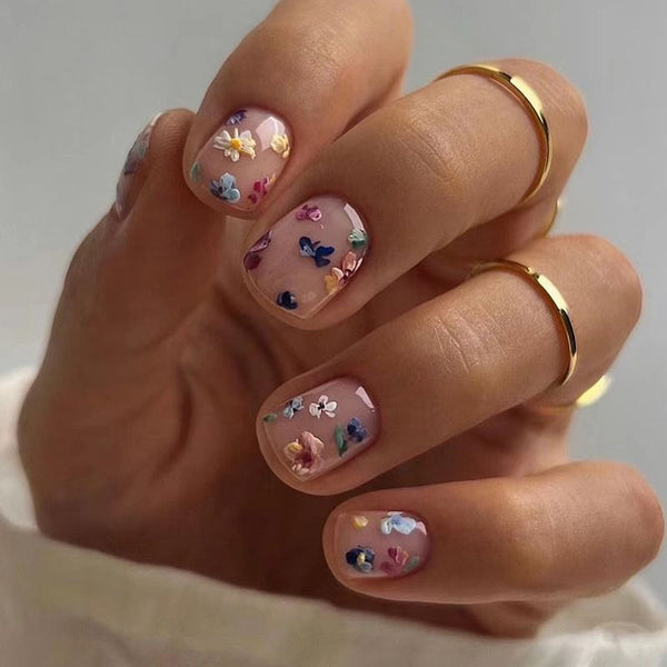 Pastel Flower Spring Round And Square Nails