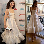 Designer Formal Peplum Hem Dress Stripes Evening Gowns