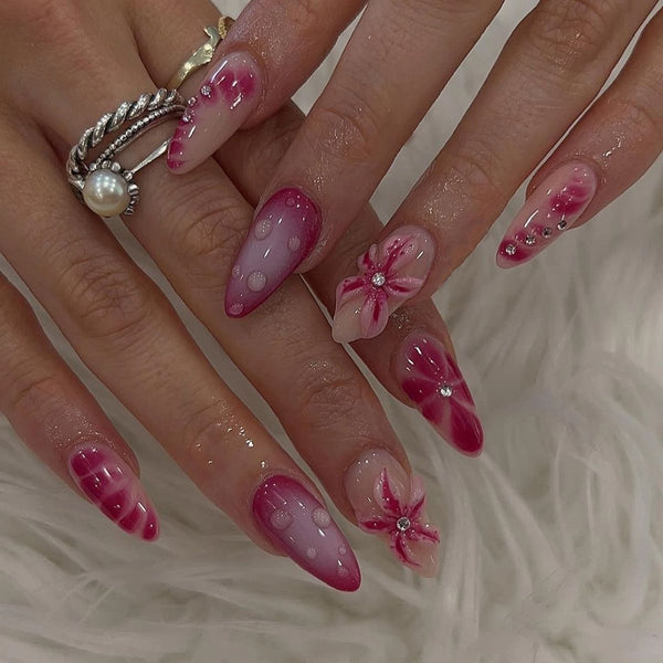 Spring Time Turtle Almond Gel Acrylic Manicure False Nails Kit