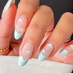 Stiletto Shaped French Tip Blue Sky Nails