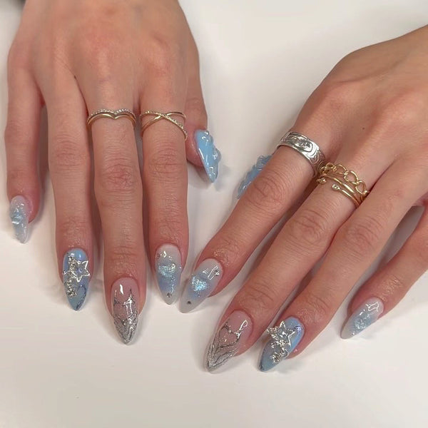 Steampunk Rhinestone Hearts Five Star Nails