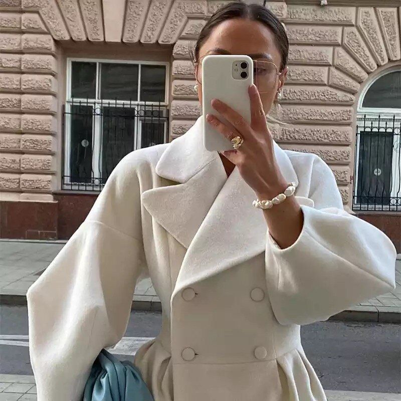 Mod Lantern Sleeve Woolen Maxi Coat