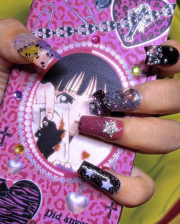 Y2K Glitter Pink Long Coffin Acrylic Nails