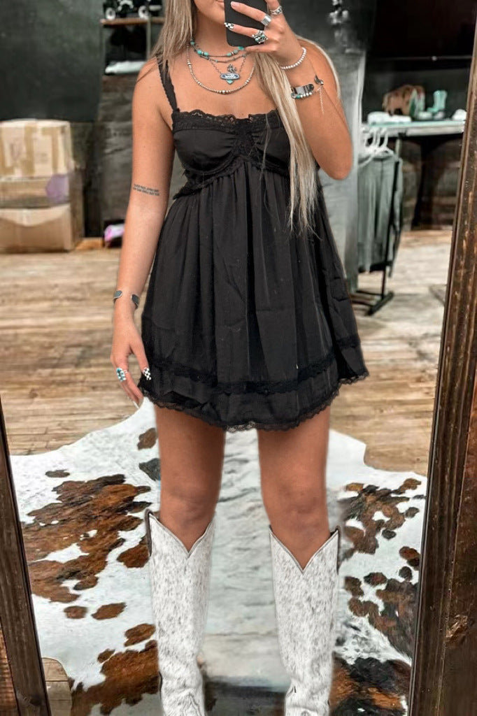 Chestnut Brown Mocha Babydoll Lace Edge Dress