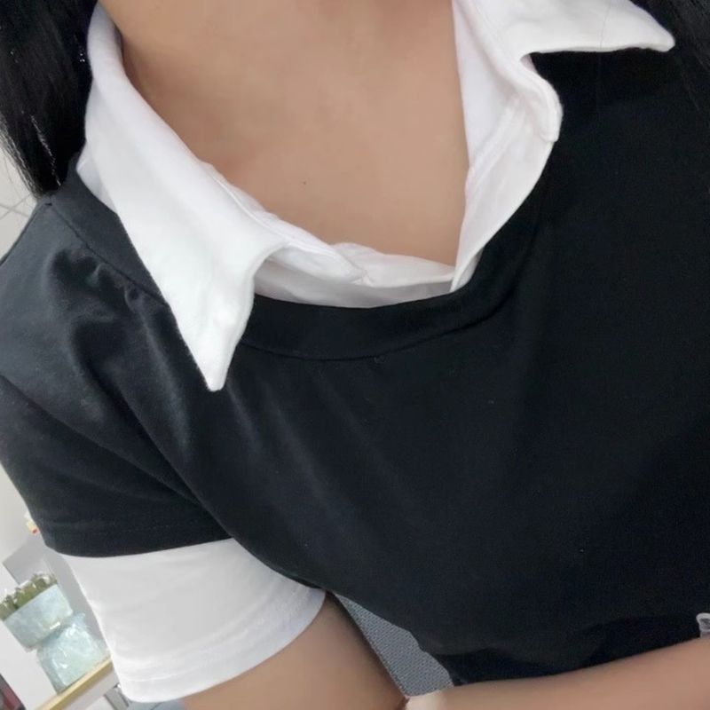 Casual Fake Two Piece Short Sleeve Shirt With Collar
