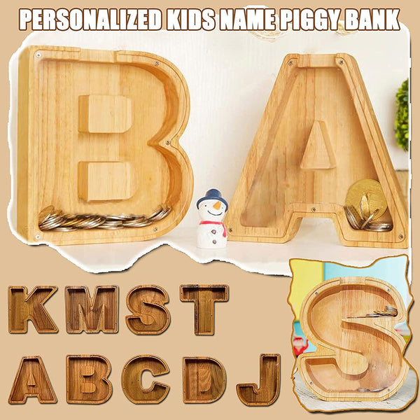 Wooden Coin Initial Letter Piggy Bank