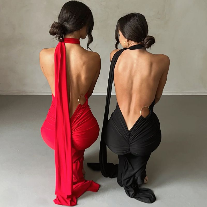 Formal One Shoulder Shirred Backless Maxi Dress Gown