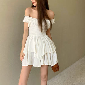 3D Dots Smocked Ruffles White Playsuit Romper Layered Jumpsuit Dress