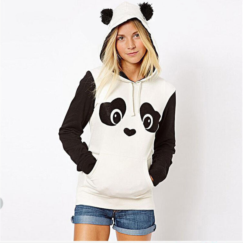 Cute Fluffy Fur Animal Ear Graphic Panda Hoodie Sweatshirt