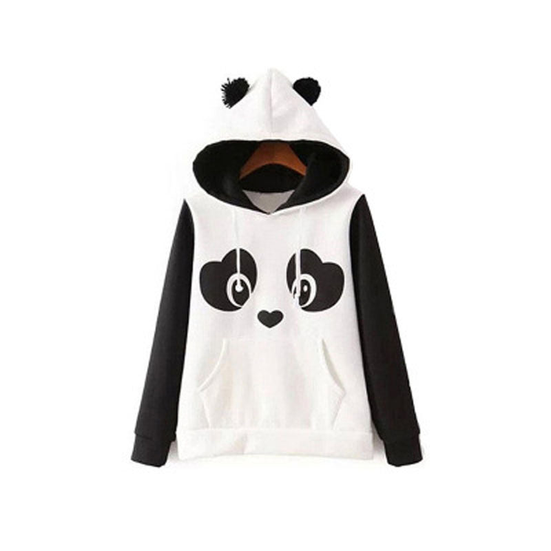 Cute Fluffy Fur Animal Ear Graphic Panda Hoodie Sweatshirt