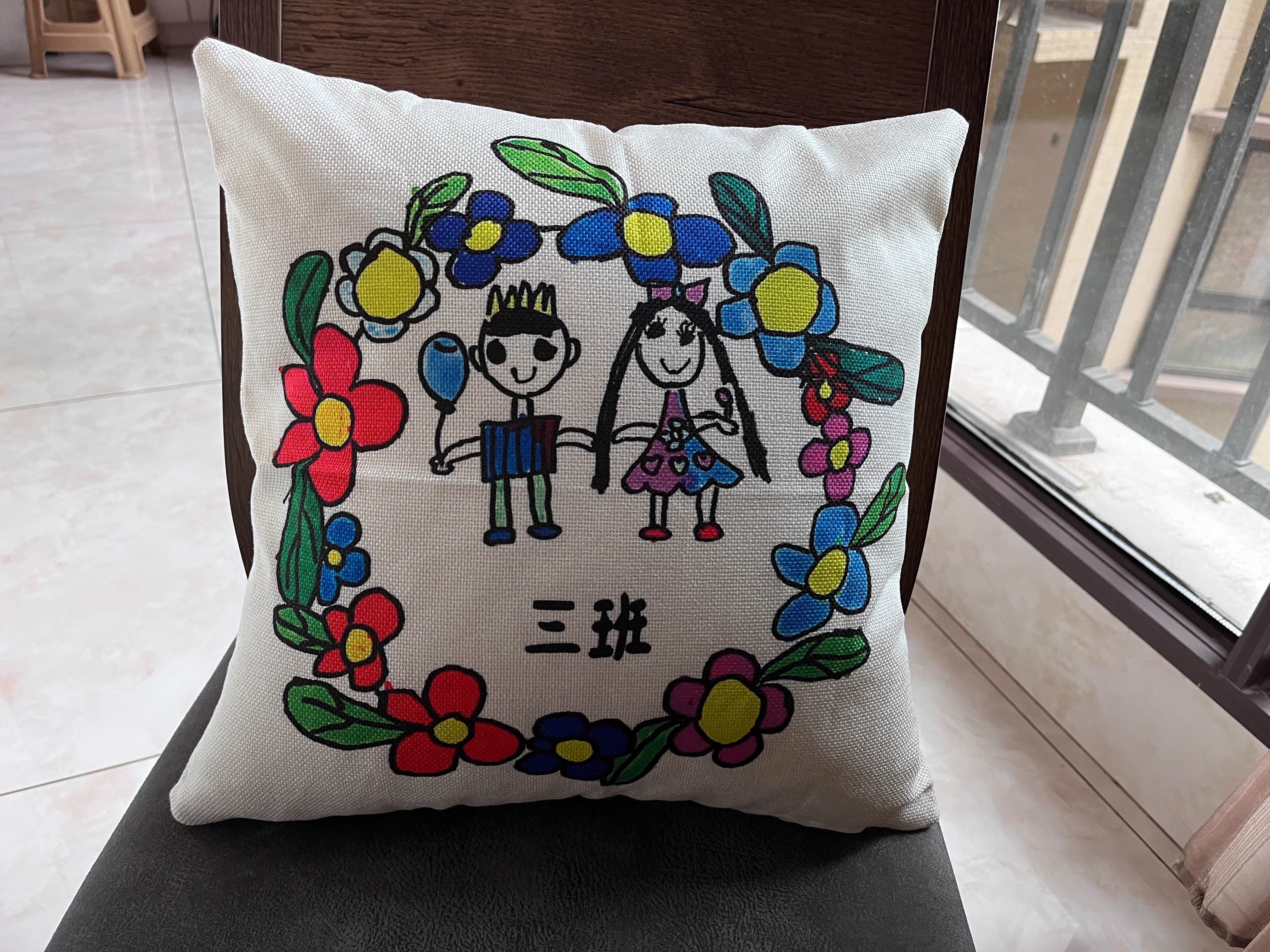 Custom Personalized Print Throw Pillow with Yours & Kids' Drawings Picture