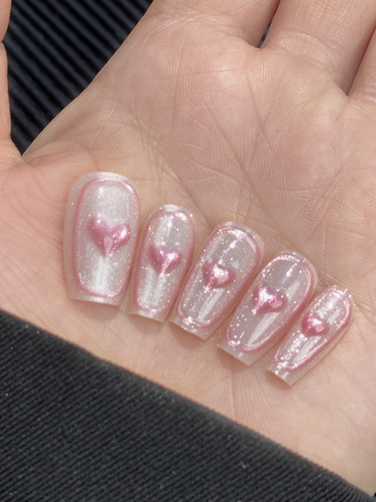 Glitter Love Hearts Inspired Coffin Ballerina Acrylic Nails