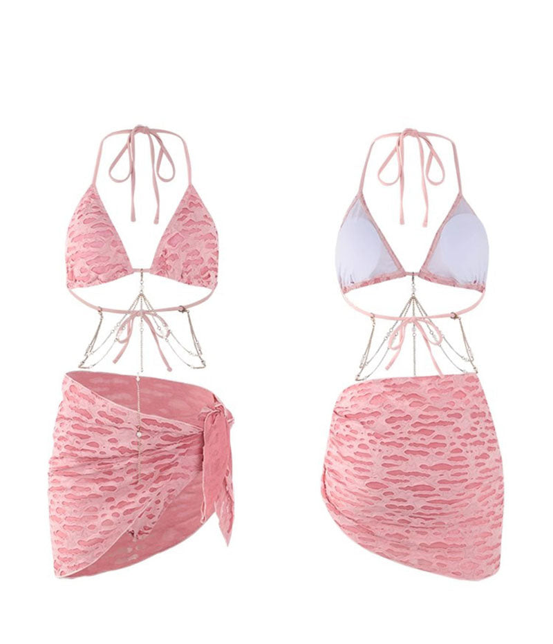 Shaggy Mermaid Triangle Skirt Bikini Set With Jewels