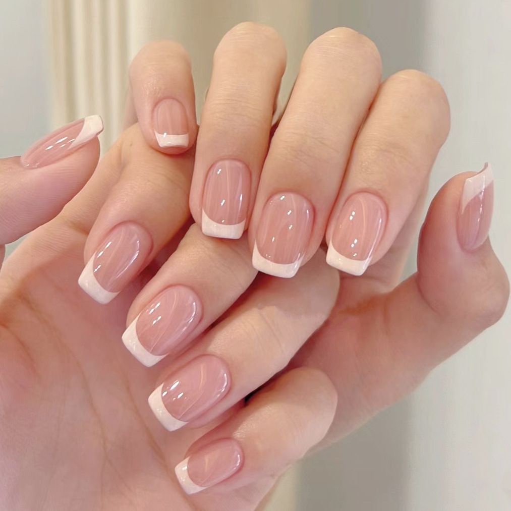 Classic Pink French Tip Acrylic Press On Nails