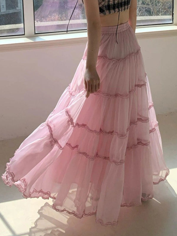[SET]Smooth Soft Flare Sleeve Top+Melody Tuck Tulle Skirt