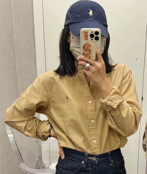 Oversized Relaxed Long Sleeve Button Front Shirt Womens