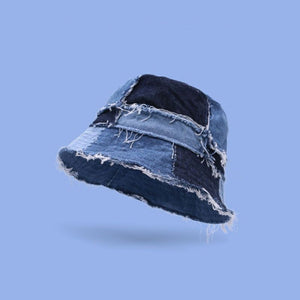 Distressed Patchwork Denim Bucket Hat Blue Jean Fisherman Hat