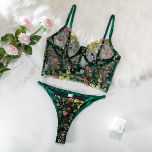Sexy Floral Embroidery Sheer Lace Underwired Bralette Bustier
