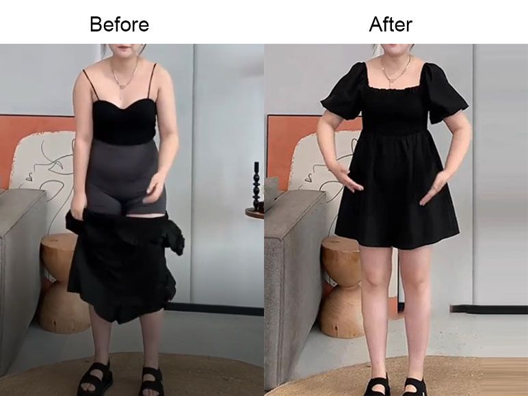 Slim Fit Skim Tummy Control Short Sleeve Black Dress