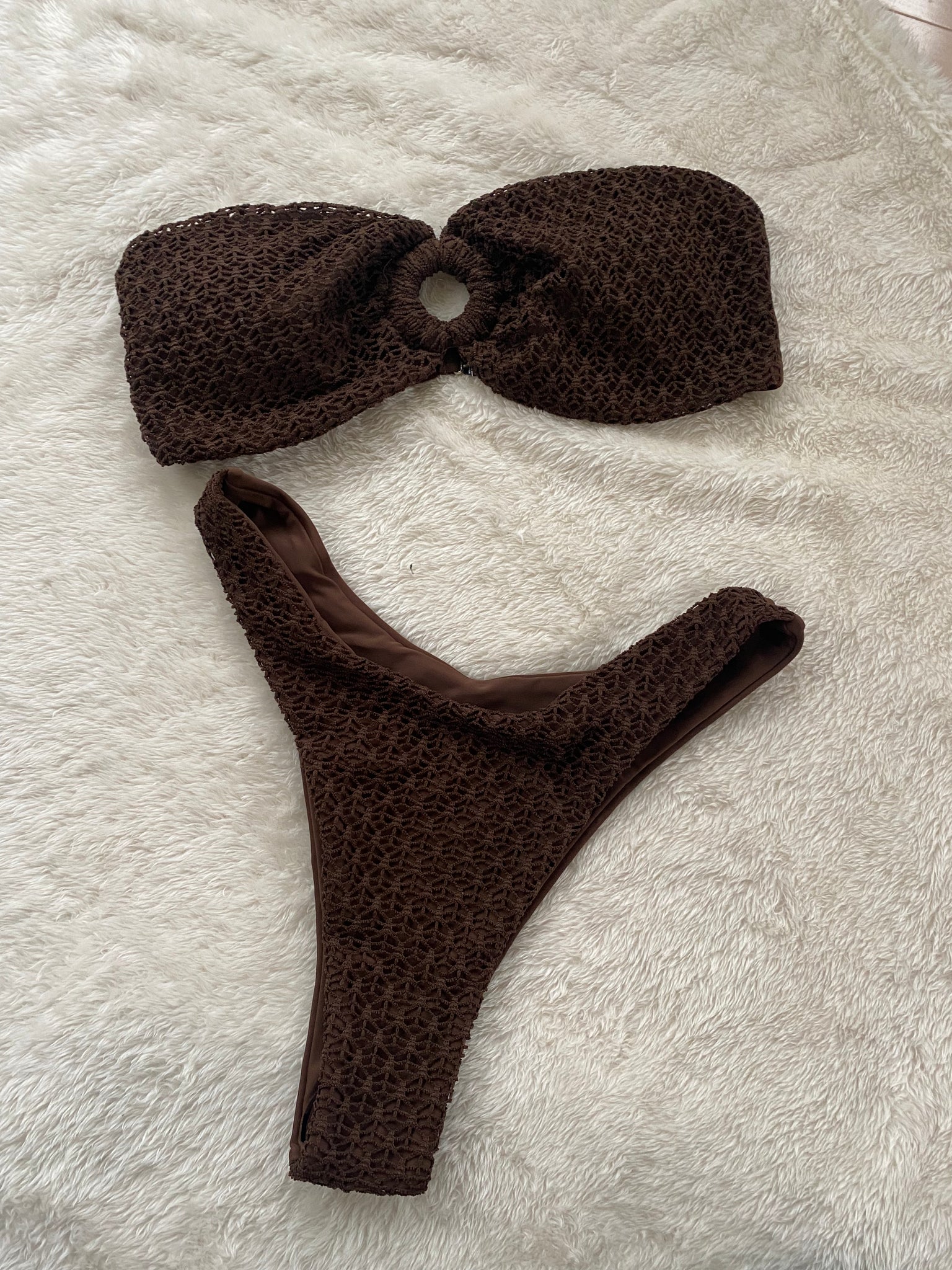 Honeycomb Ribbed Strapless O Ring Bandeau Bikini