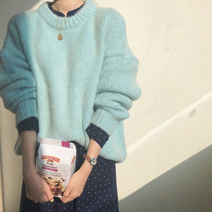 Trendy Comfy Designer Oversize Knitted Crewneck Jumper Sweater