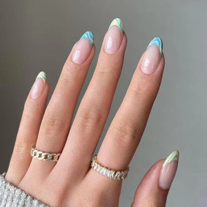 Stiletto Shaped French Tip Blue Sky Nails