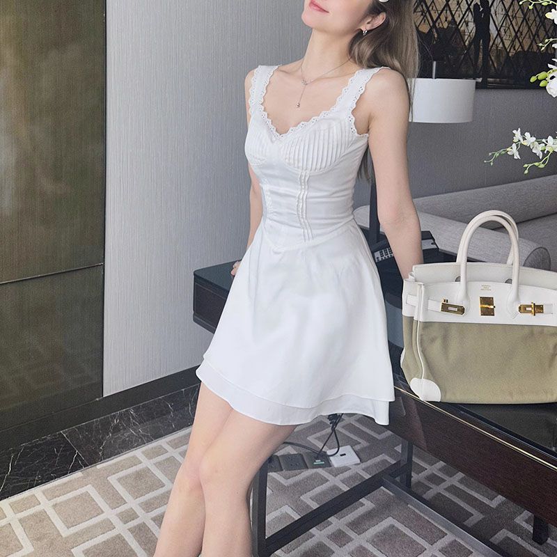 tilly white pin tuck mini dress Eyelet Pin Tuck Scrunched Preppy Short White Dress Party Attire – sunifty