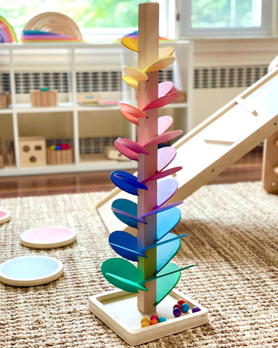Wooden Rainbow Tumble Leaf Marble Run Music Ball Tower