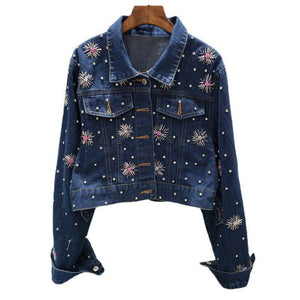Vintage Diamonds Pearls Hand Beaded Evening Denim Jackets