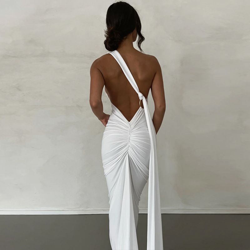 Formal One Shoulder Shirred Backless Maxi Dress Gown sunifty Formal One Shoulder Shirred Backless Maxi Dress Gown sunifty