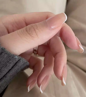 Nude Jelly French Tip Coffin Acrylic Nails