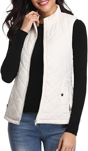 Quilted Cotton Zip Up Plaid Puffer Womens Vest