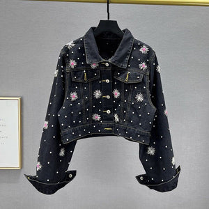 Vintage Diamonds Pearls Hand Beaded Evening Denim Jackets
