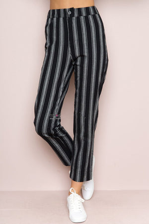 Tie Waist Belted Cigarette Trousers Striped Pants