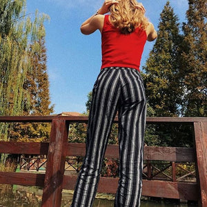 Tie Waist Belted Cigarette Trousers Striped Pants
