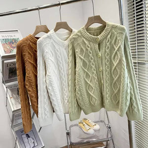 Tailored Fit Twist Braid Sweater Cable Knit Button Through Cardigan