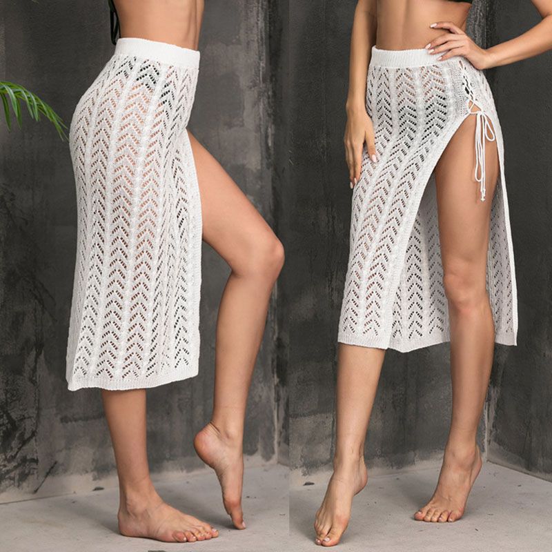 Boho Chic Crochet Lace Up Split Thigh Midi Skirt Skirt