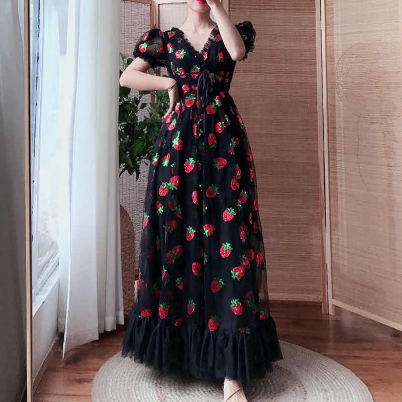 Sparkly Sequin Strawberry Midi Dress Ruffle Mesh Tulle Ball Gown sunifty Sparkly Sequin Strawberry Midi Dress Ruffle Mesh Tulle Ball Gown sunifty