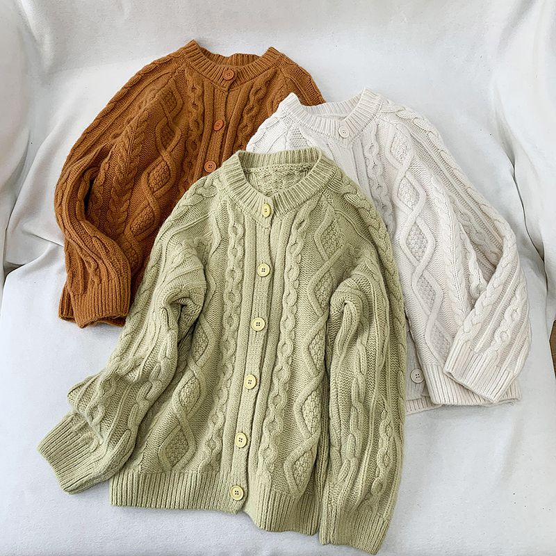 Tailored Fit Twist Braid Sweater Cable Knit Button Through Cardigan