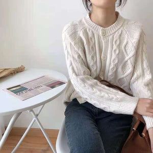 Tailored Fit Twist Braid Sweater Cable Knit Button Through Cardigan