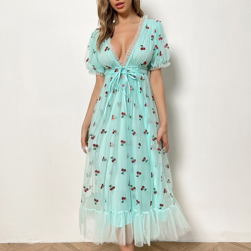 Sparkly Sequin Strawberry Midi Dress Ruffle Mesh Tulle Ball Gown – sunifty