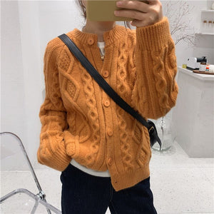 Tailored Fit Twist Braid Sweater Cable Knit Button Through Cardigan